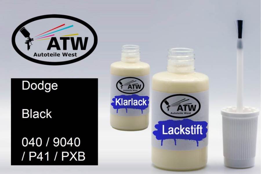 Dodge, Black, 040 / 9040 / P41 / PXB: 20ml Lackstift + 20ml Klarlack - Set, von ATW Autoteile West.